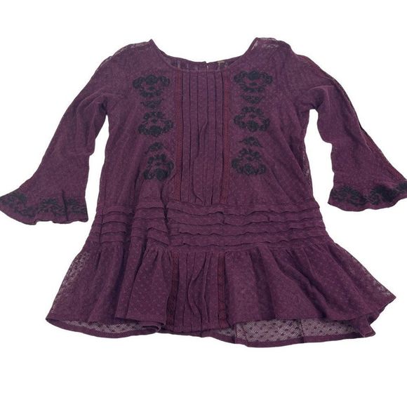 Free People Tops - Free People Womens Blouse Size Small Top Purple Jocelyn Bell Sleeve Embroidered
